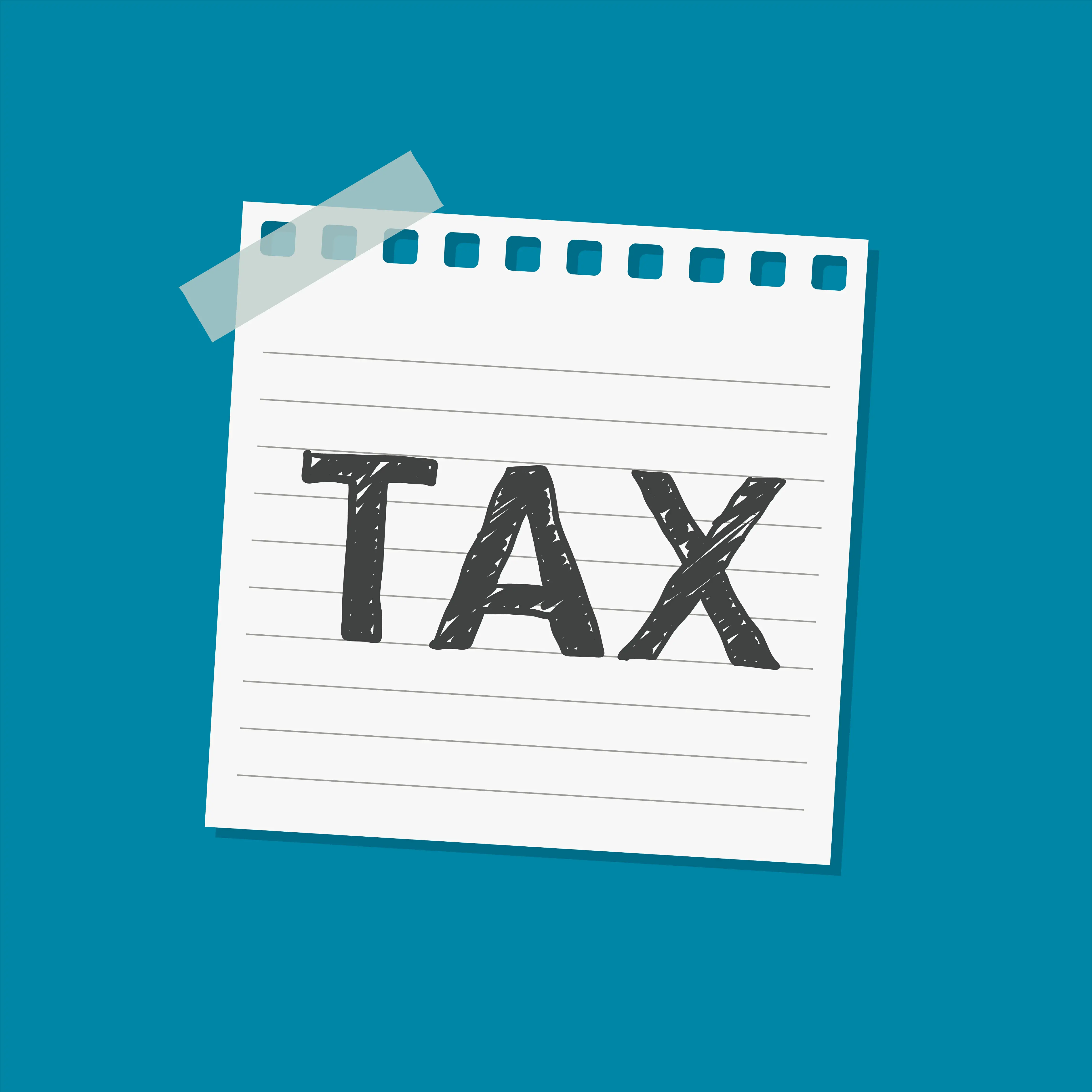 tax witten on a piece of paper taped to a wall
